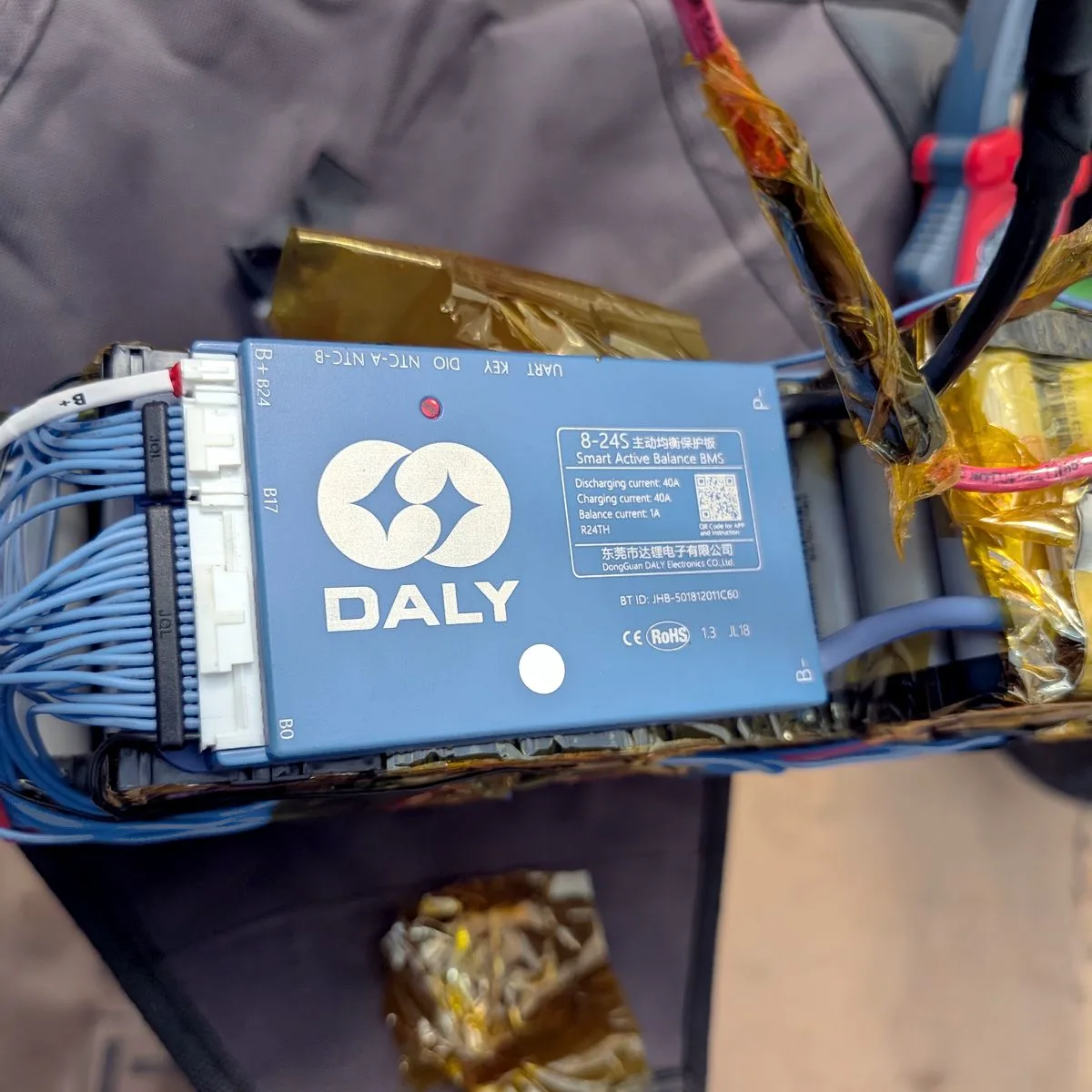 A battery pack I built, with its own control board